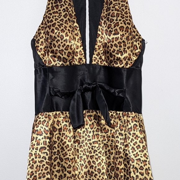 Jovani Silk Mini Dress Cocktail Cheetah Animal Print Black Y2K Vintage Size 6 - Picture 5 of 14